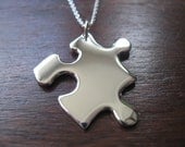 Jigsaw Puzzle Piece Silver Pendant Necklace