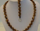 Amber Brown Swarovski Crystal Spiral Necklace and Bracelet Set