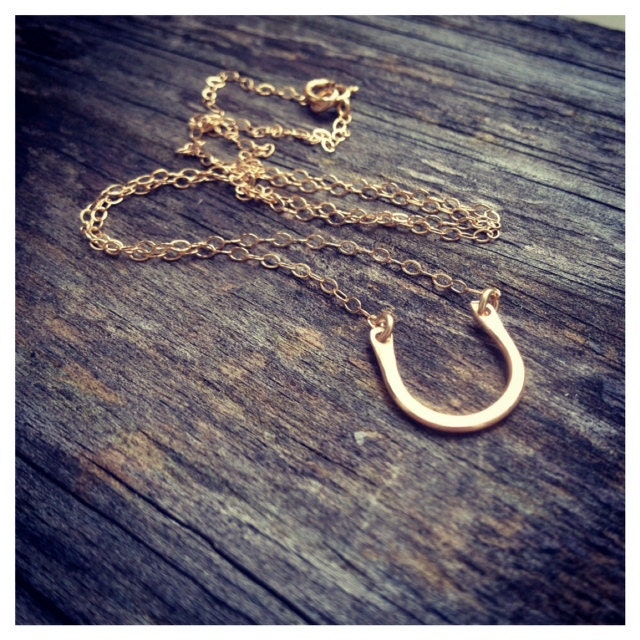 Petite Gold filled Horseshoe Necklace  - Hammer - Handmade by Coco - Everyday Wear