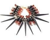 Blaccano, statement bracelet, baroque dark romance witch style, agate stone, spikes and cuff bangle, OOAK costume jewelry