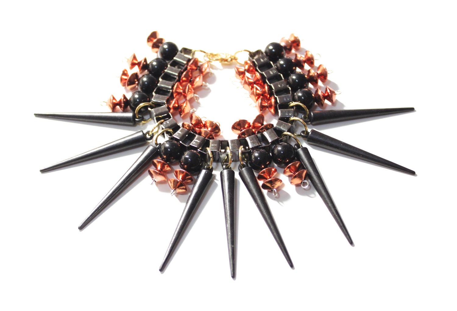 Blaccano, statement bracelet, baroque dark romance witch style, agate stone, spikes and cuff bangle, OOAK costume jewelry