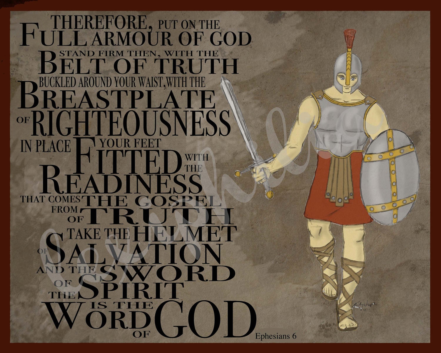 Armor of God - 8x10 art print - Children's artwork - Ephesians 6 -Bible art