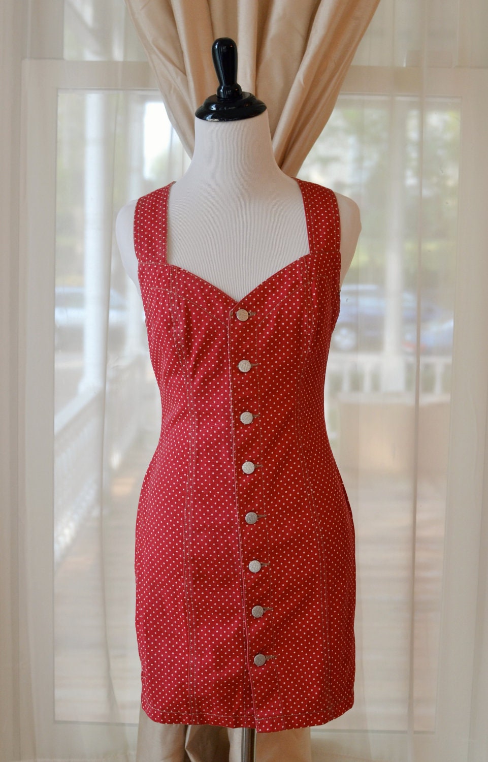 Vintage Red and White Polka Dot Bongo Dress / Size 3 / 1990s Dress