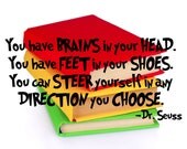Dr Seuss Quote You have Brains in your Head ..... Vinyl Wall Decal.......Your choice of color