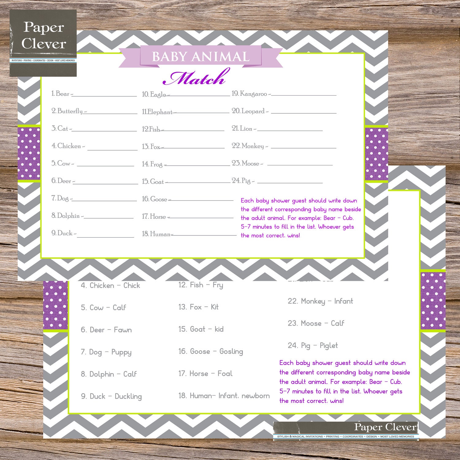 Baby shower name the baby animal game - purple and green, girls - instant download Il_170x135