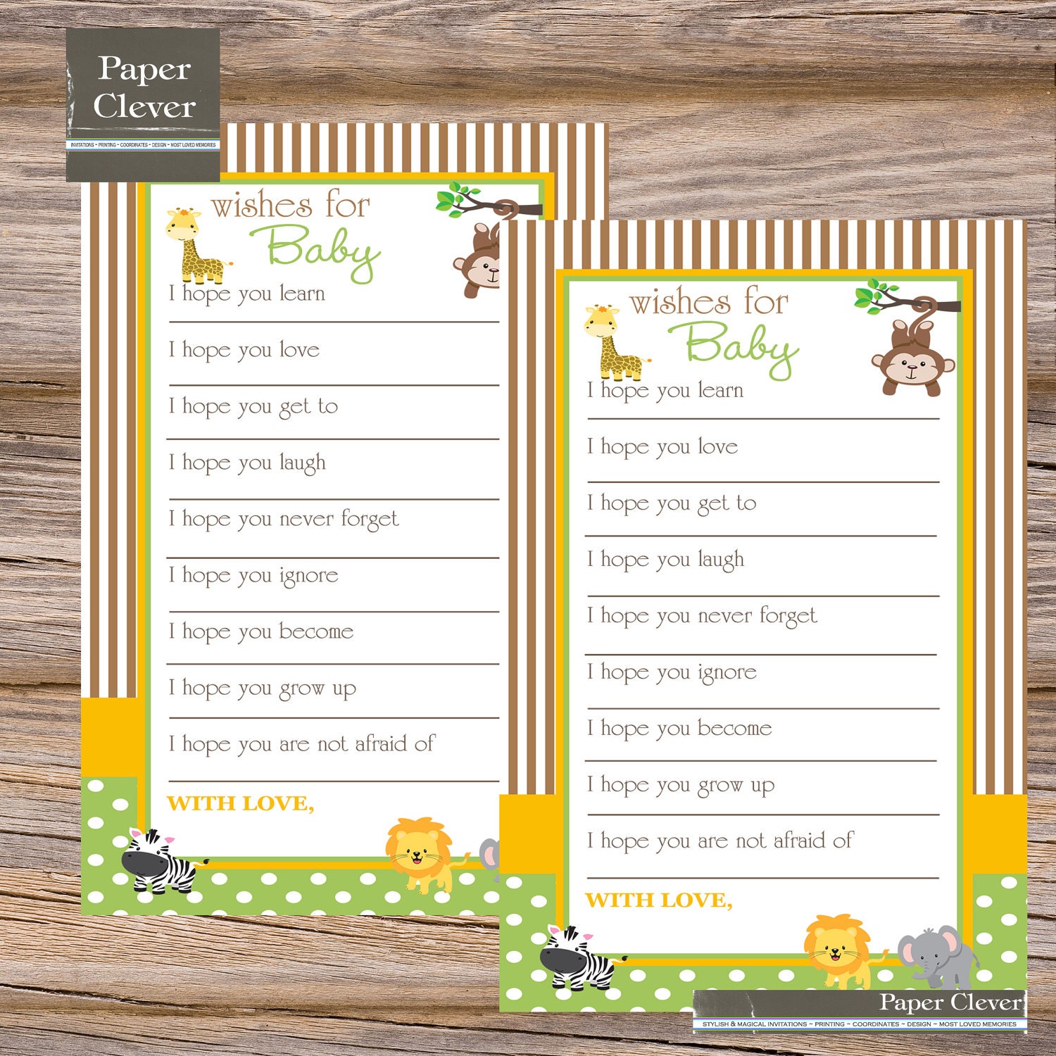 Well Wishes for Baby Neutral Jungle/Safari Theme- INSTANT DOWNLOAD, printable file Il_570xn