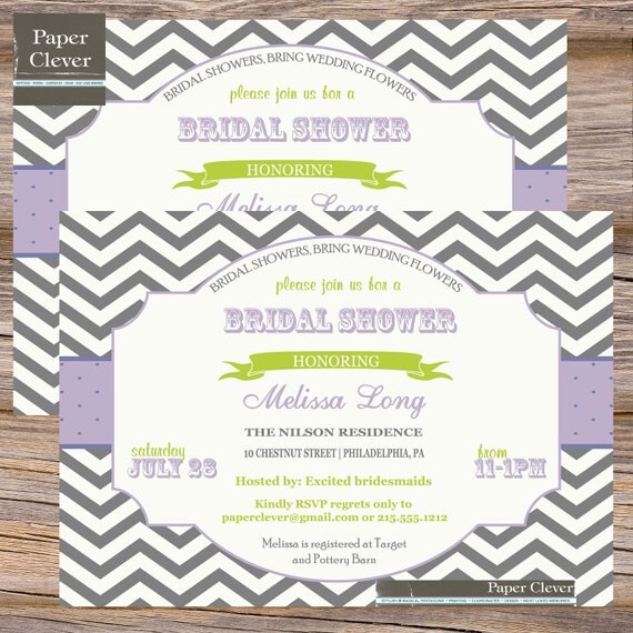 Bridal Shower Invitation Purple & Grey- digital file, printable Il_570xn