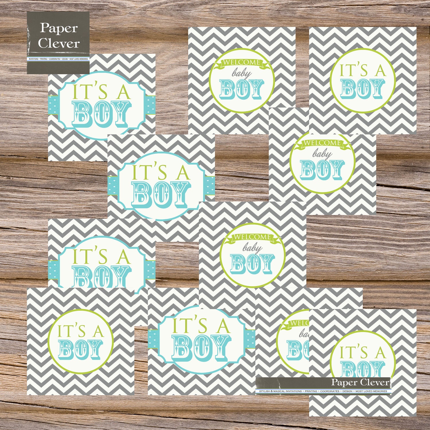 Baby shower favor tag Chevron Stripe aqua & gray -INSTANT DOWNLOAD, printable