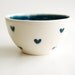 Ceramic Bowl in Teal- Pottery by RossLab, vintage inspired, hearts (made to order)