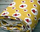 Modern Eco Friendly Baby  Crib Blanket -  Mushrooms yellow & red-  READY TO SHIP