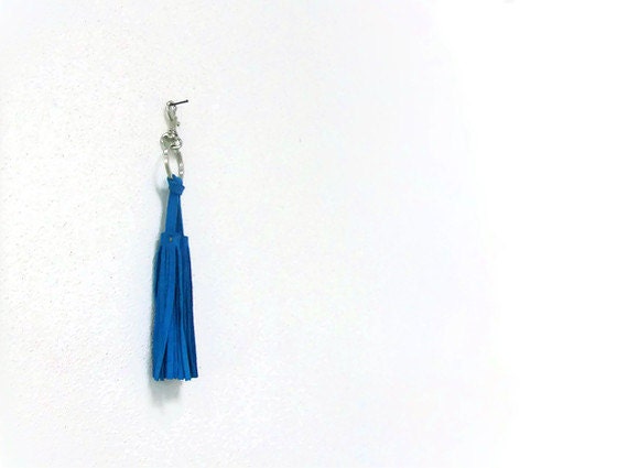 Blue Electric Leather Suede Tassel Keychain