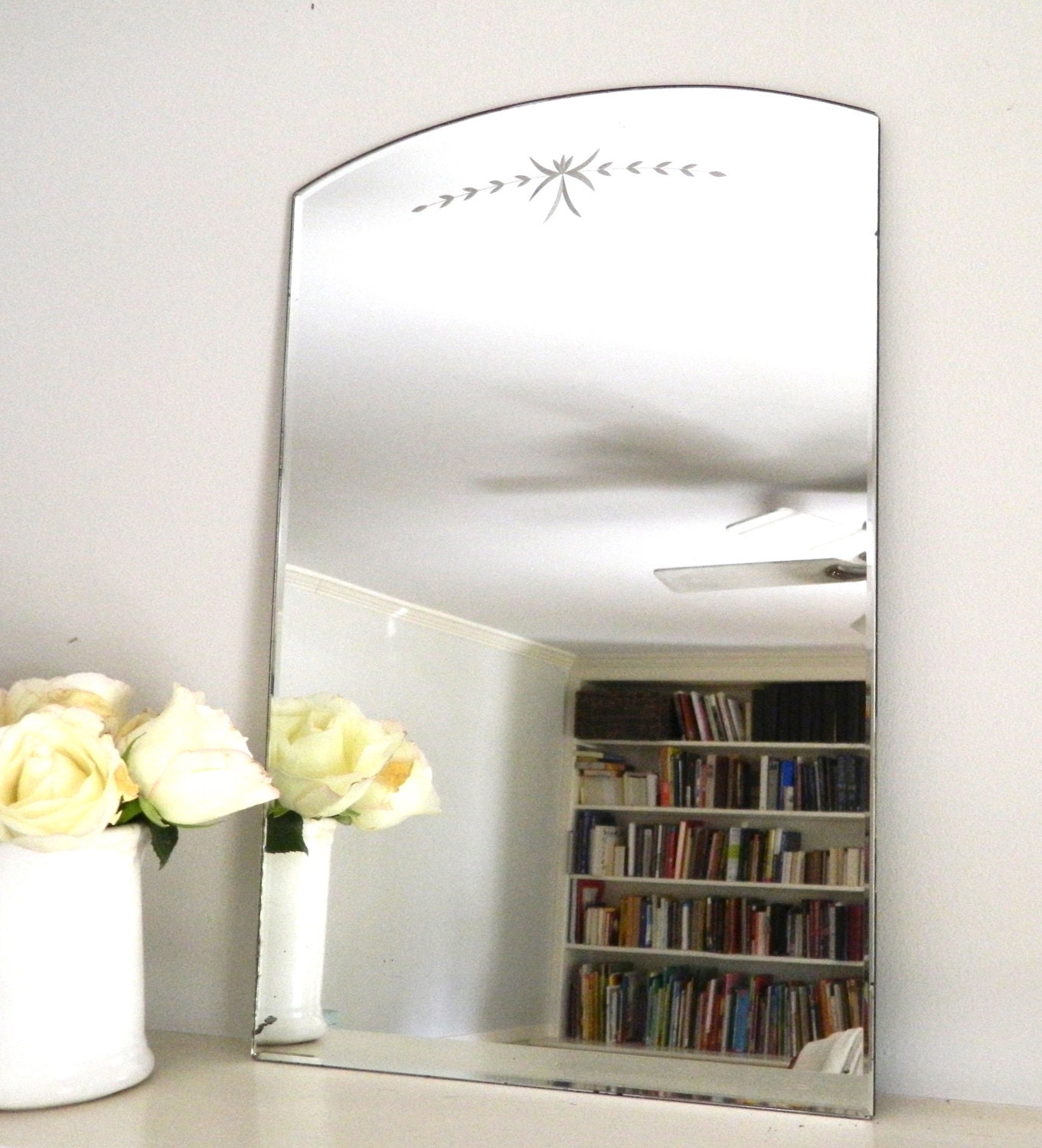 Vintage Etched Mirror Frameless by alwaysmaybevintage on Etsy