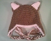 Baby Kitty Cat Earflap Hat - Crochet Newborn NB Beanie Boy Girl Costume Halloween Thanksgiving Photo Prop Cap Winter Outfit