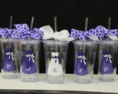 SET OF 4 Wedding party acrylic plastic tumblers with lid and straw... perfect personalized gifts