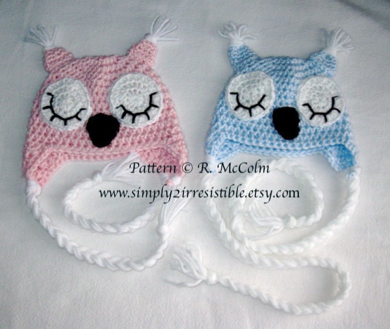 Sleepy Owl Hat Pattern - Crochet Pattern 25 - us and uk Terms Available - Newborn to Adult Sizes Included - INSTANT DOWNLOAD