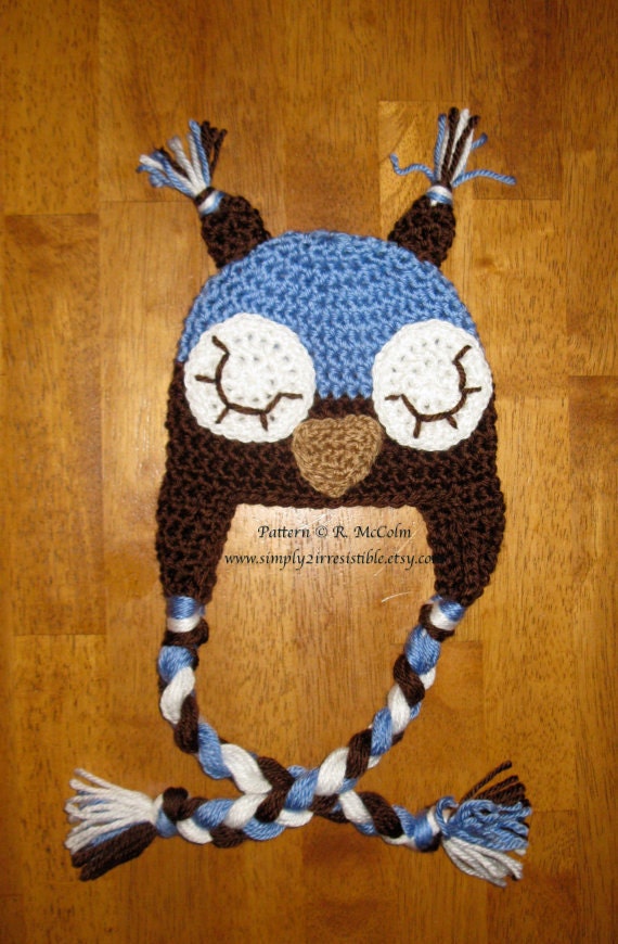 Sleepy Owl Hat Pattern - Crochet Pattern 25 - us and uk Terms Available - Newborn to Adult Sizes Included - INSTANT DOWNLOAD