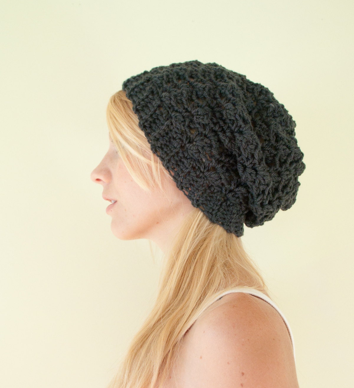 Slouchy hat beanie crocheted - mercury grey - wool