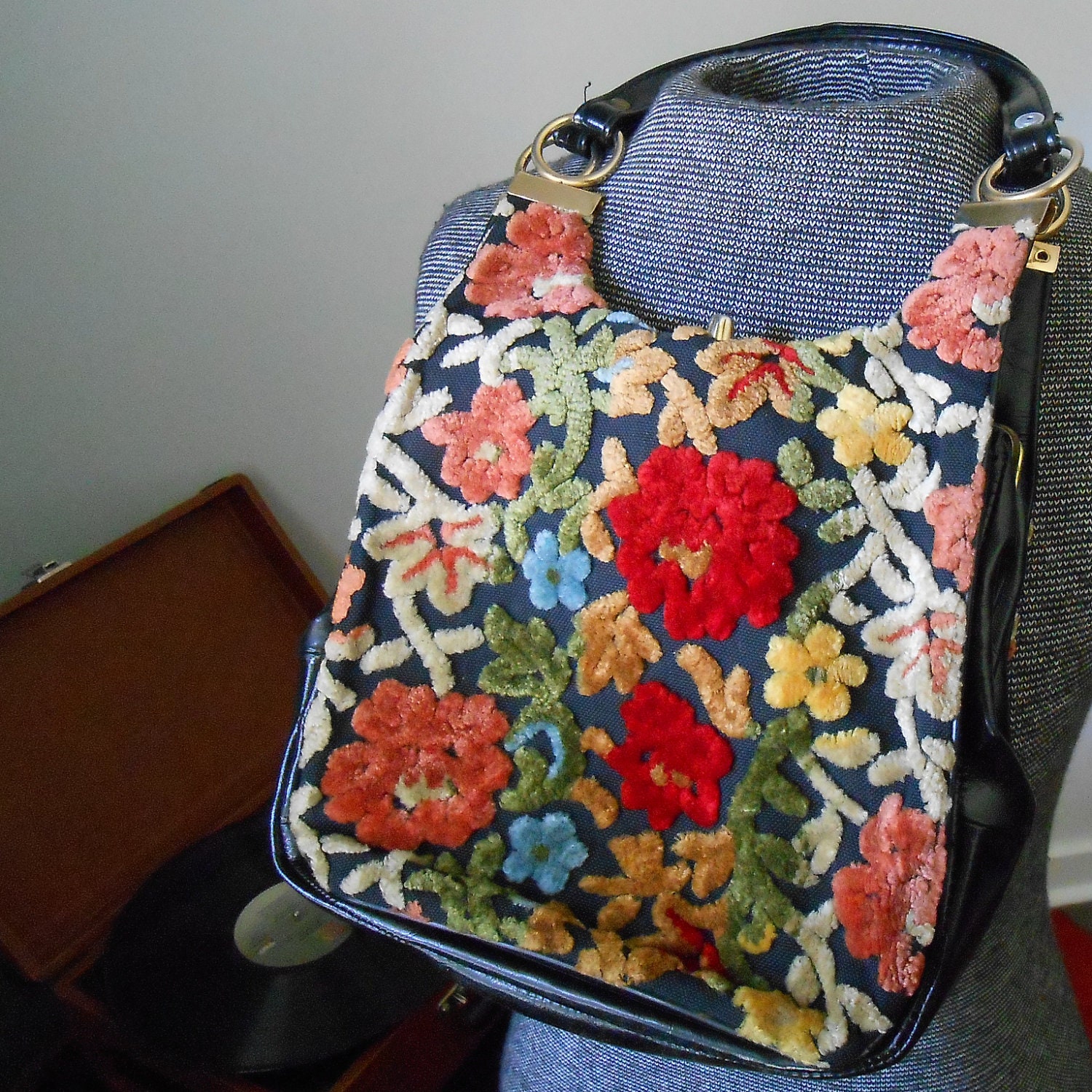 70s fall floral carpet purse