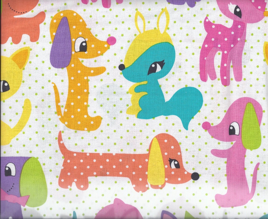 Michael Miller Fabric - Plush Puppy - Pink - Childrens Novelty Fabric