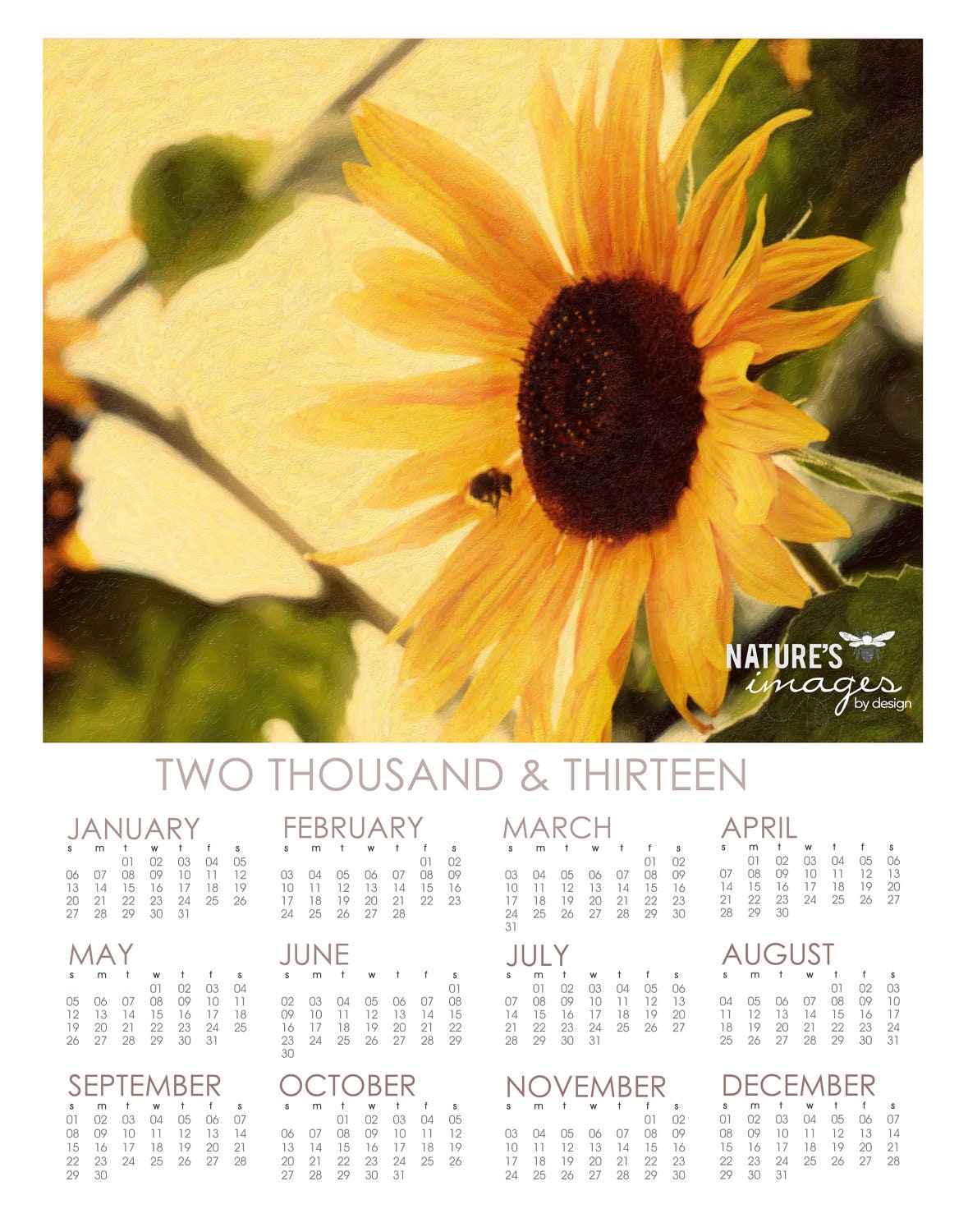ON SALE - Sunflower Wall Calendar - 11x14 Calendar - Floral Calendar Print - Dreamy Image