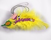 Feather Hair Clip - Glitter Princess - Yellow, Pink - A Unique Hair Accessory For A Unique You