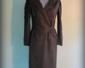 Vintage Womens Charcoal Gray Wool Secretary Dress by Adele Simpson Size Large