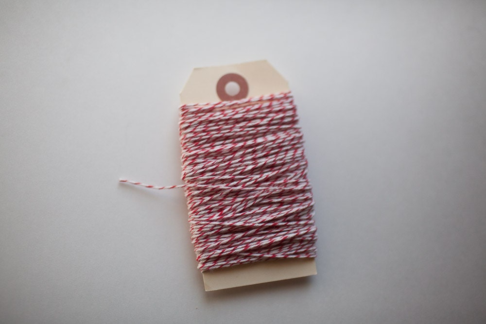 25 yards of Holiday Red and White Stripped Bakers Twine