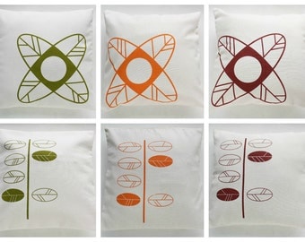 Pick 2 Decorative Pillow Covers  leaves and flowers hand printed - 16"x16"