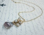 Botswana agate necklace with neutral colored Picasso marble beaded cluster on gold plated chain