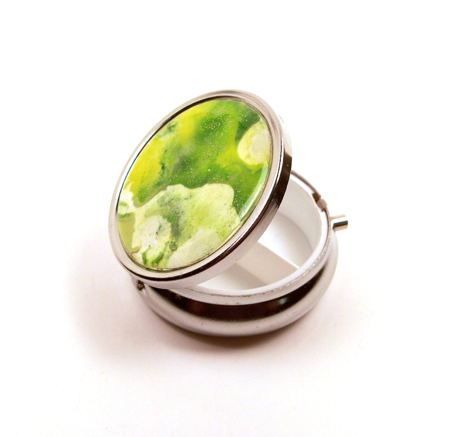 Melted Crayon Metal Pill Box Lime Kiwi Green