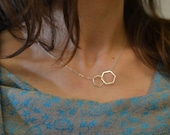 Geometric jewelry.  Double Hexagon necklace, handmade silver necklace.