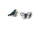 Handmade original Vintage images post earrings bird butterfy shrink plastic - PeekABooCornerShop Handmade original Vintage images post earrings bird butterfy shrink plastic - PeekABooCornerShop