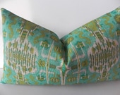 Ikat Decorative Pillow Cover 12X20 Home Decor Fabric-Throw Pillow-Accent Pillow-Aqua Green-Tan-Toss Pillow