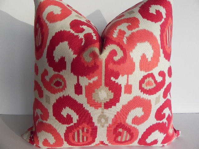 Both Sides-Suzani 20X20 Pillow Cover Home Decor Fabric-Both Sides-Raspberry-Off White-Throw Pillow-Living Room Pillow-Couch Pillow