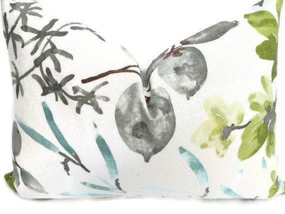 Floral Braemore Decorative Pillow Cover 14X20-Home Decor Fabric-Lumbar Pillow-Living Room Pillow-Grey-Turquoise-Green