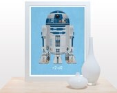 Star Wars Print R2-D2 - 11x14 modern decor wall poster art droid robot futuristic boys bedroom nursery office baby blue