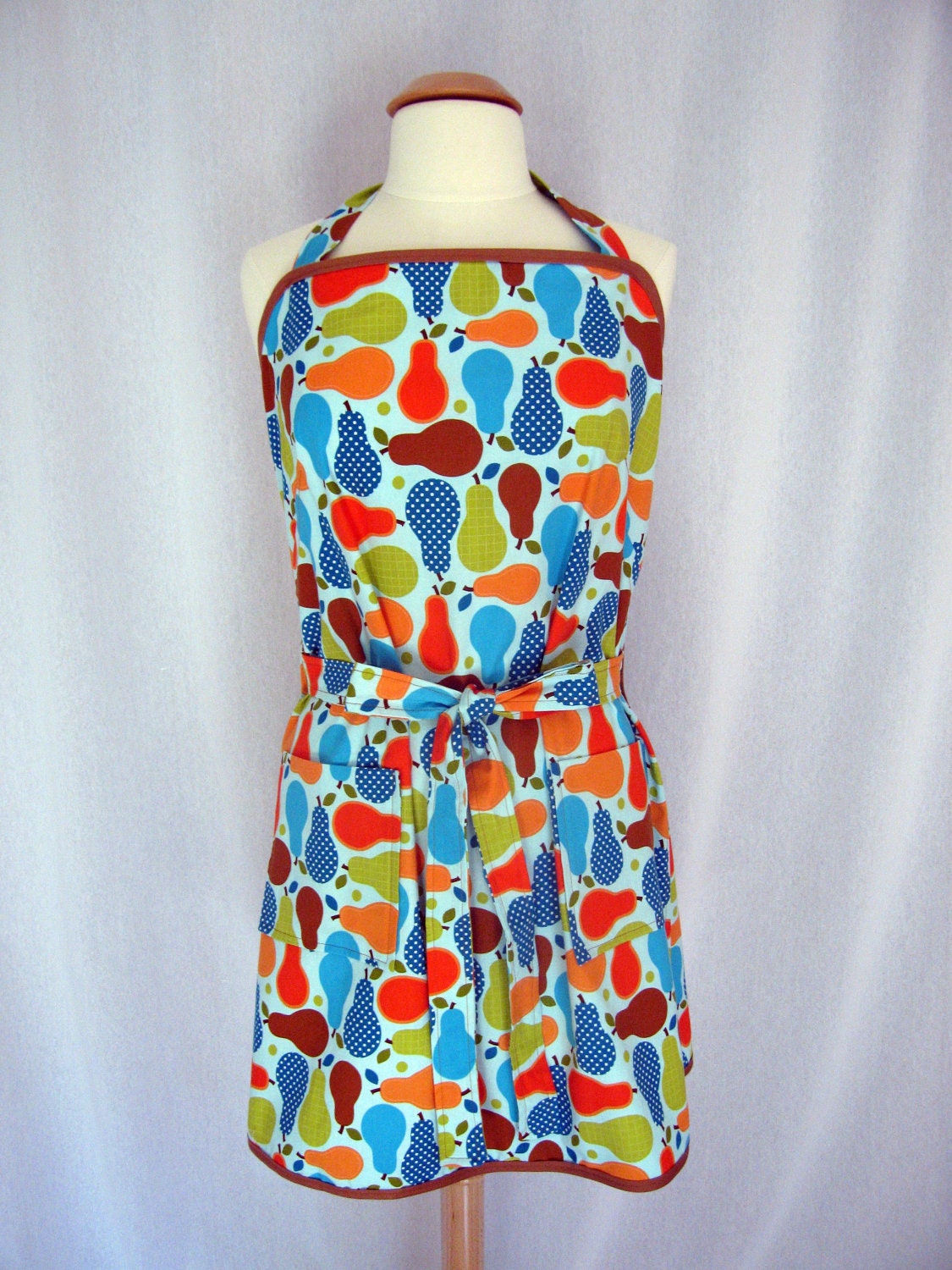 Light Blue Pear Butcher Apron Wrap Apron Dress Halter Apron Artist Apron  - Robert Kaufman Metro Market