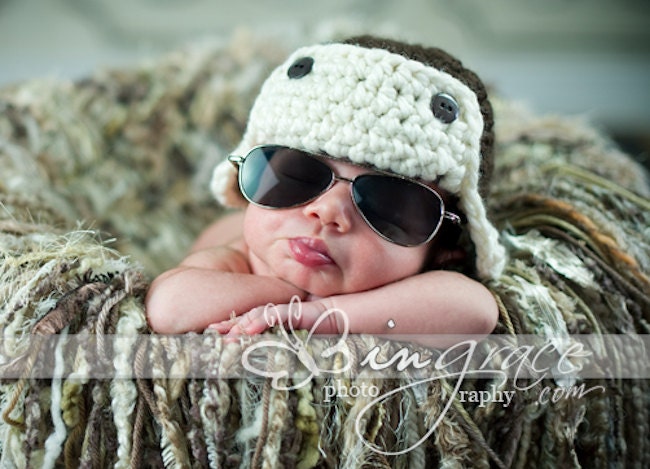 Crochet Aviator Hat Brown