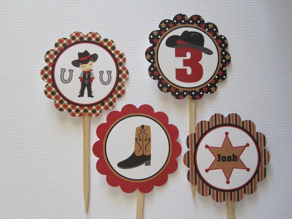 12 Personalized Cowboy Cupcake Toppers Il_570xn