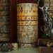 Antique 19th C. Cross Stitch Sampler Image on Flameless LED Candle Pillar - Night Light w/Timer