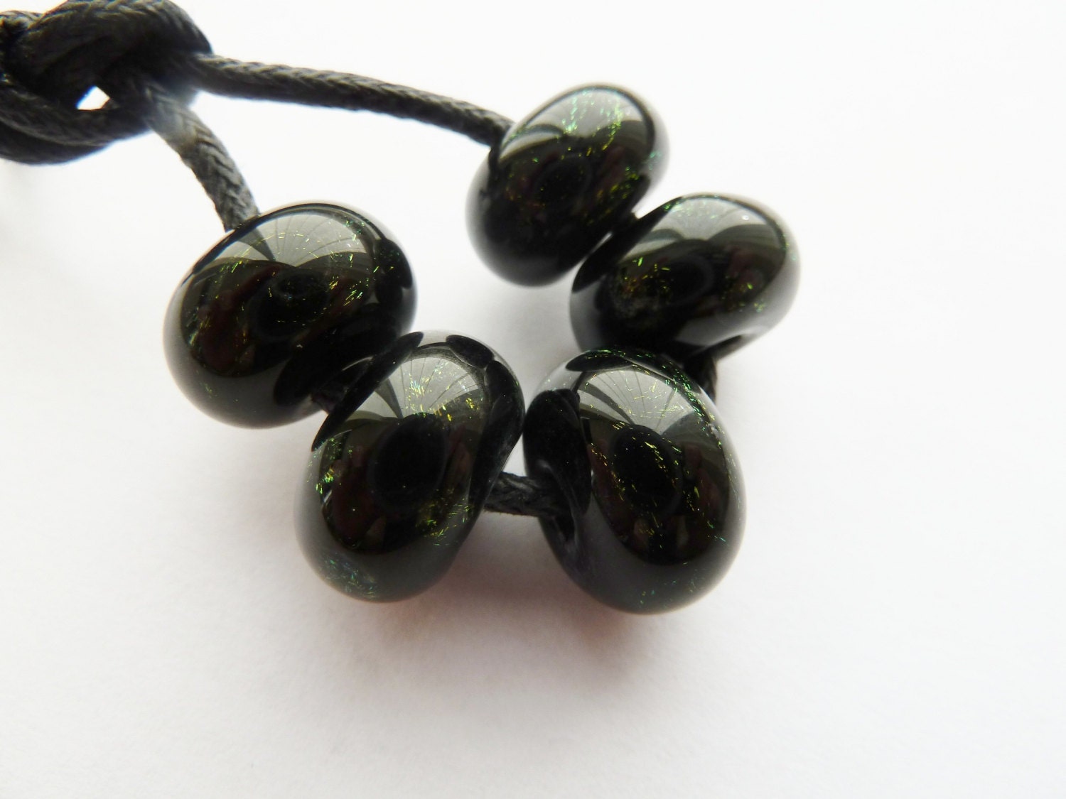 handmade lampwork glass beads, black dichroic set