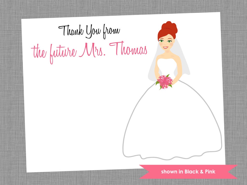 Bridal Shower Thank You Cards - Personalized Bride Printed Note Card Set - Colors Customizable Il_570xn