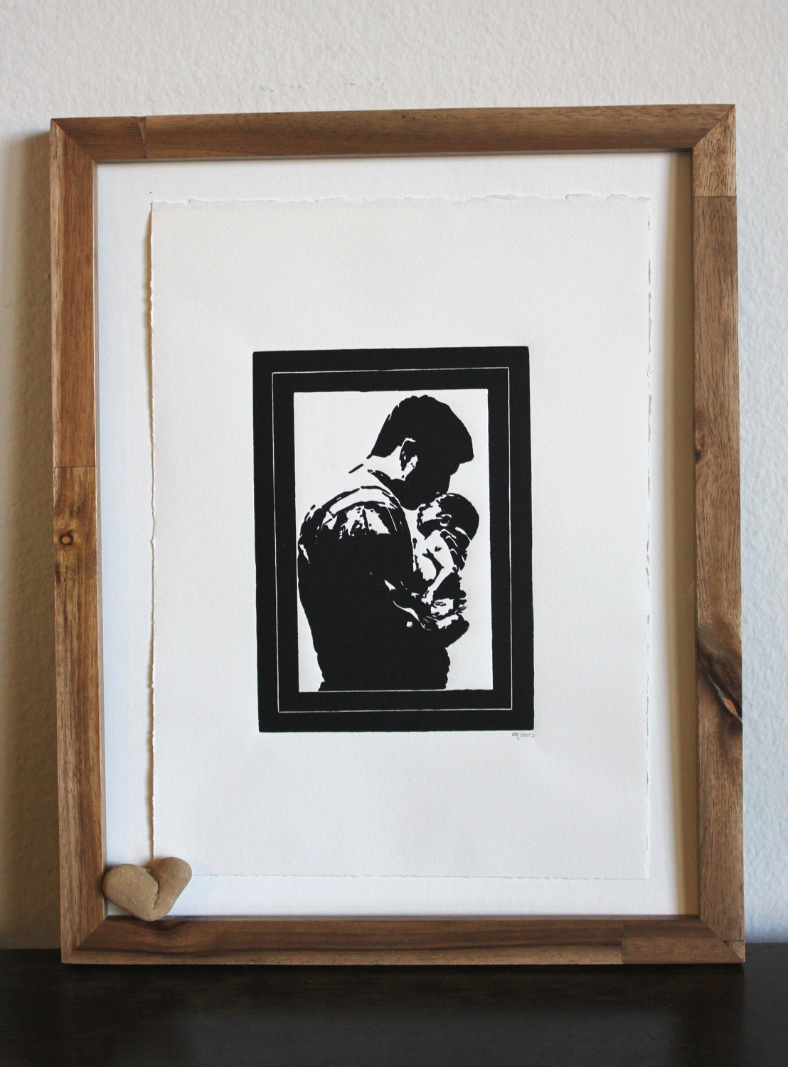 5" x 7" Linocut -- Father and Child
