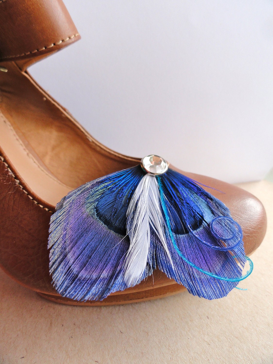 OLIVIA Blue Peacock Shoe Clip, Wedding