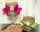 Candle Votive PAIR Table Centerpiece Rustic Shabby Chic Wedding Decor (Your CHOICE of RIBBoN COLOR)