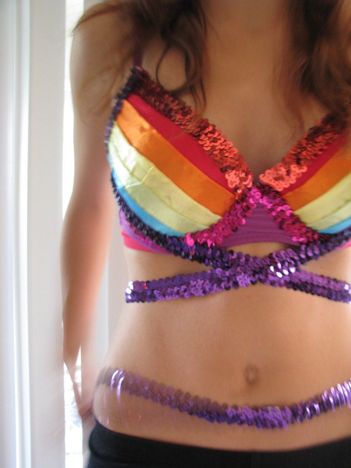Rainbow Satin and Stretch Sequin, Festival Bra
