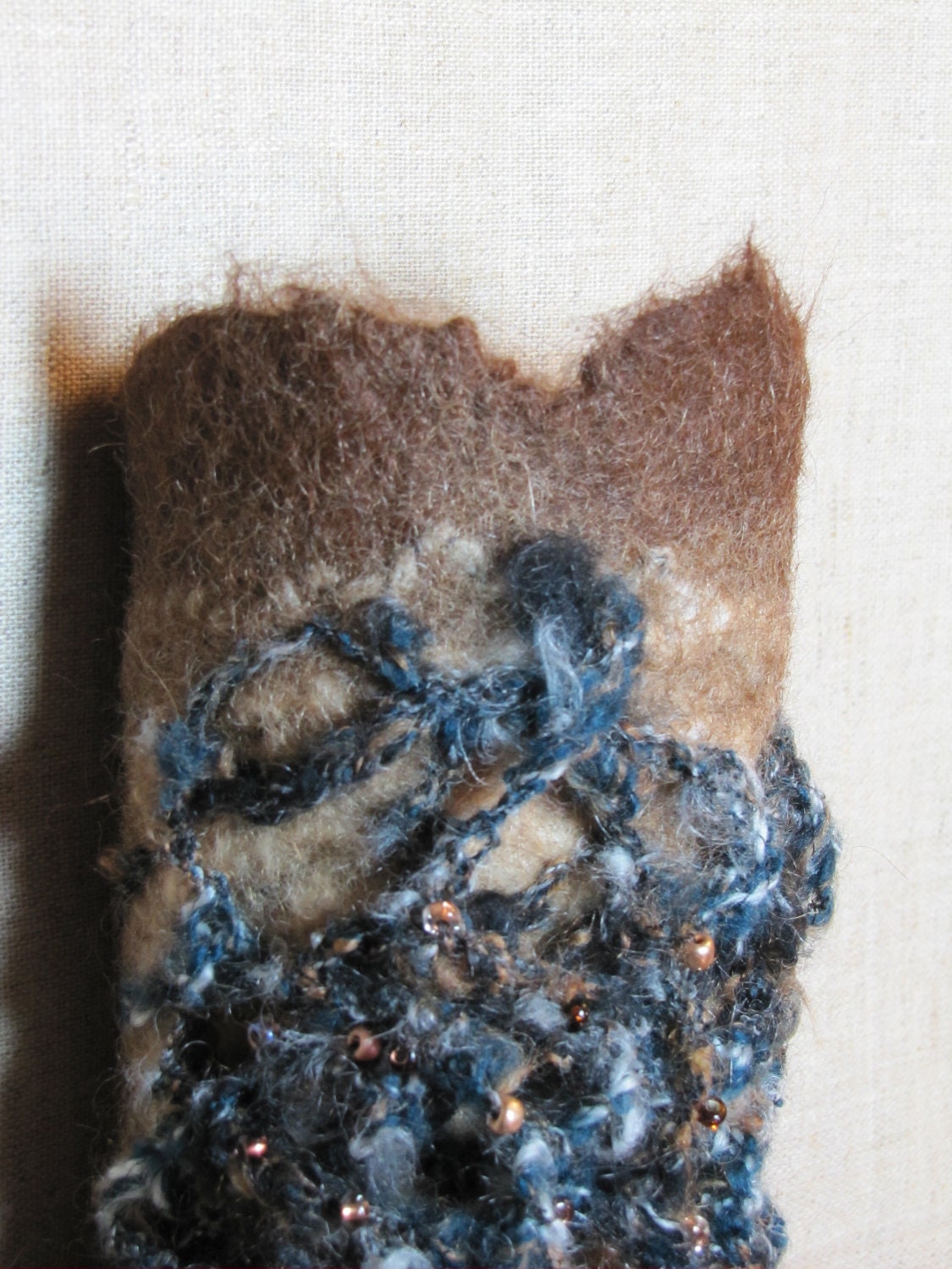 Felted Cuff Bracelet Woodland Crochet Felt Fashion Brown Modern Accessory Fiber Art by Olena Baca
