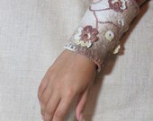 Cuff Felted Crochet  Felt Flower Fashion Modern Accessory Women Wool Fiber Art Sale