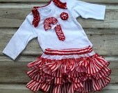 FAST SHIP Candy Cane Ruffle Diaper Cover SET Red Christmas Appliqued Ruffle Bloomer SETs Holiday Bloomers Baby Girls Toddler Infant 5889