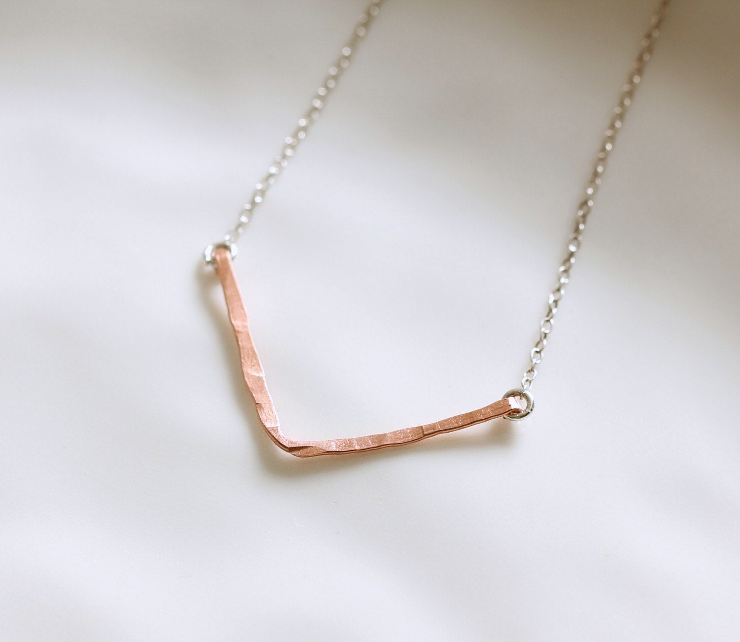 Delicate simple everyday hand forged V bar necklace